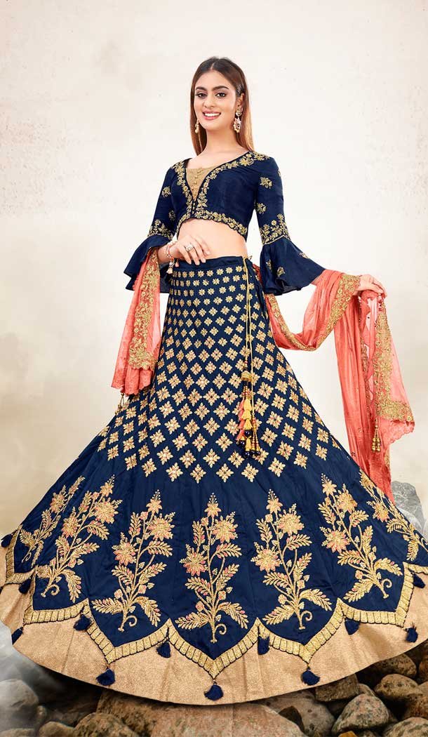 Engaging Blue Color Silk Georgette Designer Traditional Wear Lehenga Choli -2864142827