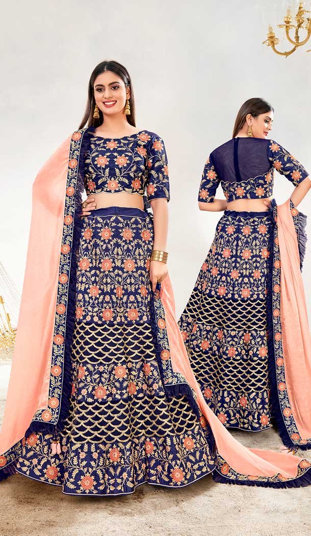 Splendorous Blue Color Raw Silk Designer Traditional Wear Lehenga Choli -2864142829