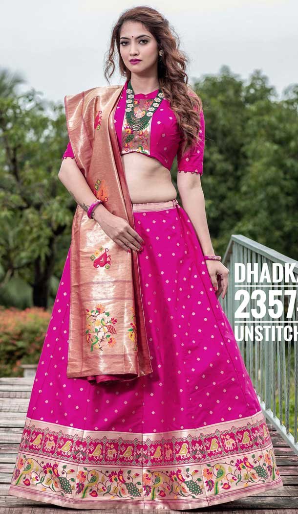 Pink Color Silk Designer Wedding Mehndi Wear Lehenga Choli - 1333129145