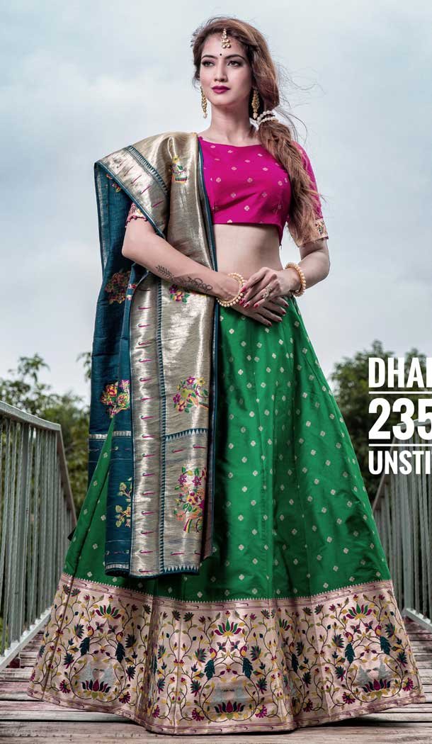 Dark Green Color Silk Designer Wedding Mehndi Wear Lehenga Choli - 1333129149