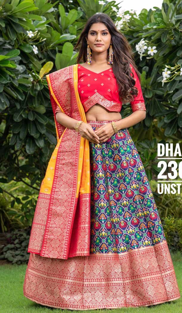 Brick Red Color Silk Designer Wedding Mehndi Wear Lehenga Choli - 1333129154