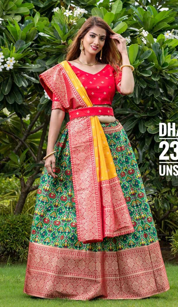 Green Color Silk Designer Wedding Mehndi Wear Lehenga Choli - 1333129155