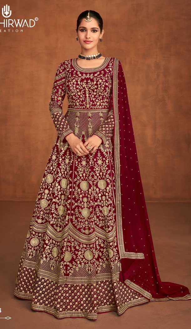 Maroon Color Real Georgette Designer Wedding Wear Anarkali Suit - 2824142424