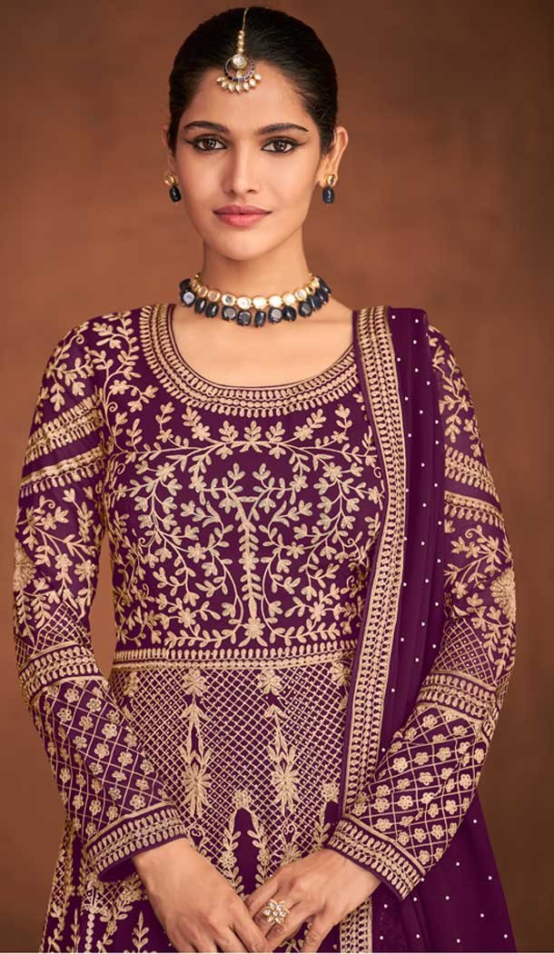 Violet Color Real Georgette Designer Wedding Wear Anarkali Suit - 2824142427
