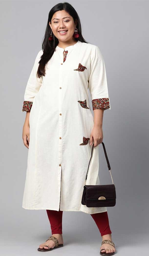 Off White Color Cotton Casual Office Wear Plus Size Women Kurti - 2837142590