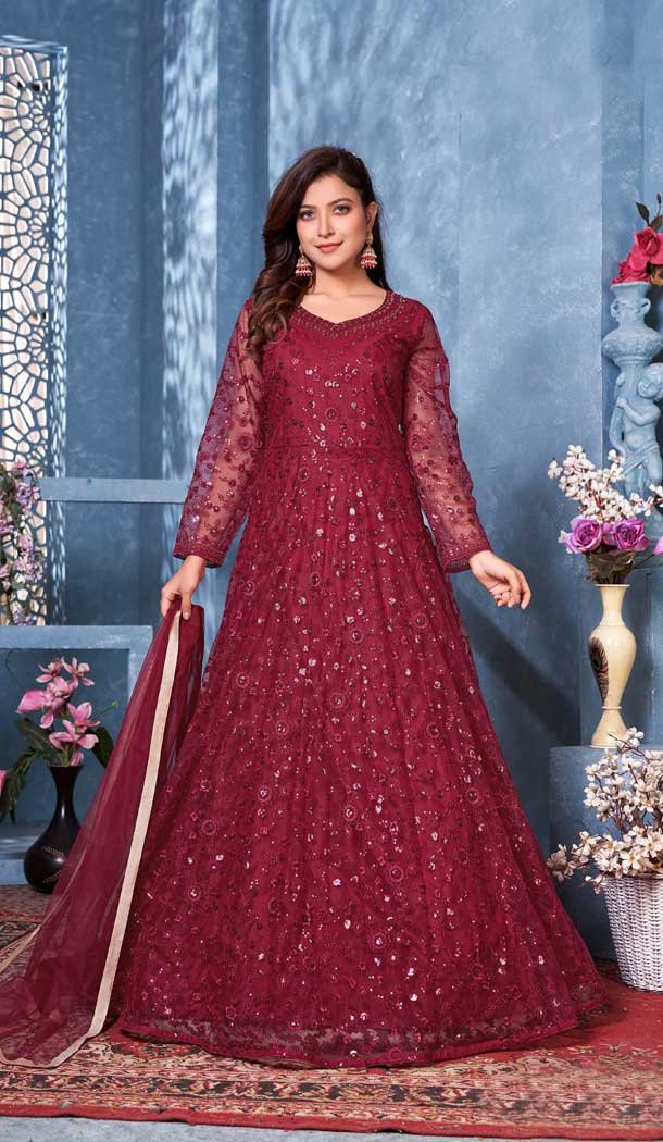 gown in maroon colour