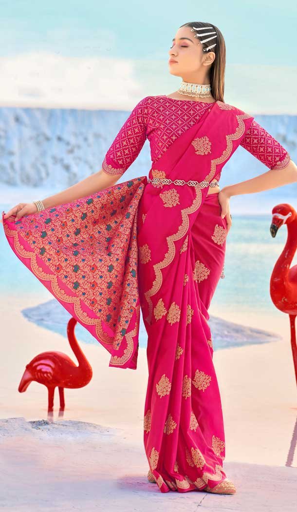 Rani Pink Color Banarasi Soft Silk Classic Traditional Party Wear Saree -2976143523