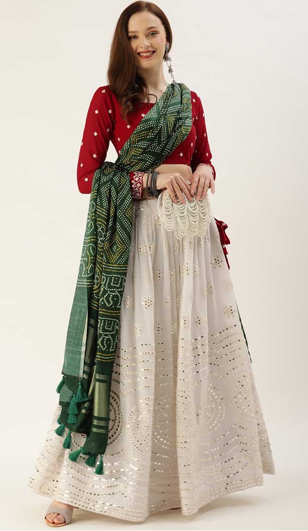 Ravishing White Color Georgette Traditional Party Wear Girls Choli Skirt -2986143599