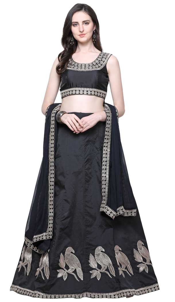 Captivating Black Color Taffeta Silk Traditional Party Wear Girls Choli Skirt -3021143959