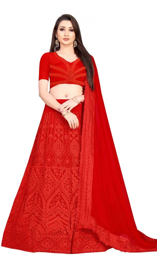 Marvelous Red Color Georgette Traditional Party Wear Girls Choli Skirt -3021143961