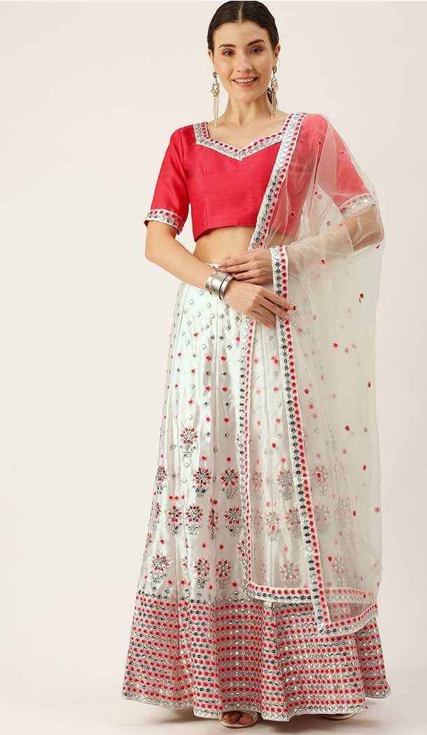 Luscious White Color Satin Traditional Party Wear Girls Choli Skirt -3021143963