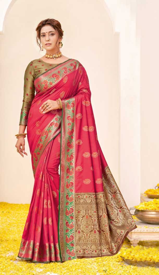 Rani Pink Color Silk Traditional Party Wear Women Saree Blouse -3036144075