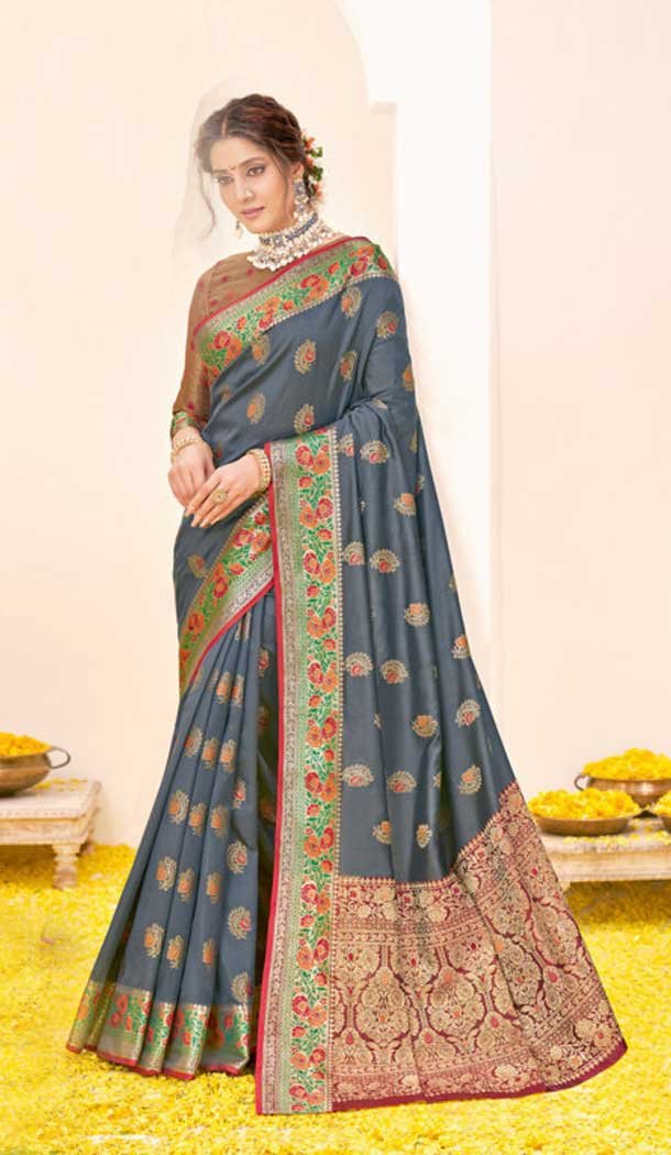 Navy Blue Color Silk Traditional Party Wear Women Saree Blouse -3036144076