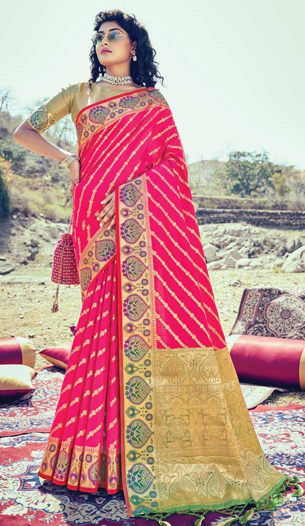 Rani Pink Color Banarasi Silk Traditional Party Wear Saree Blouse -3090144431