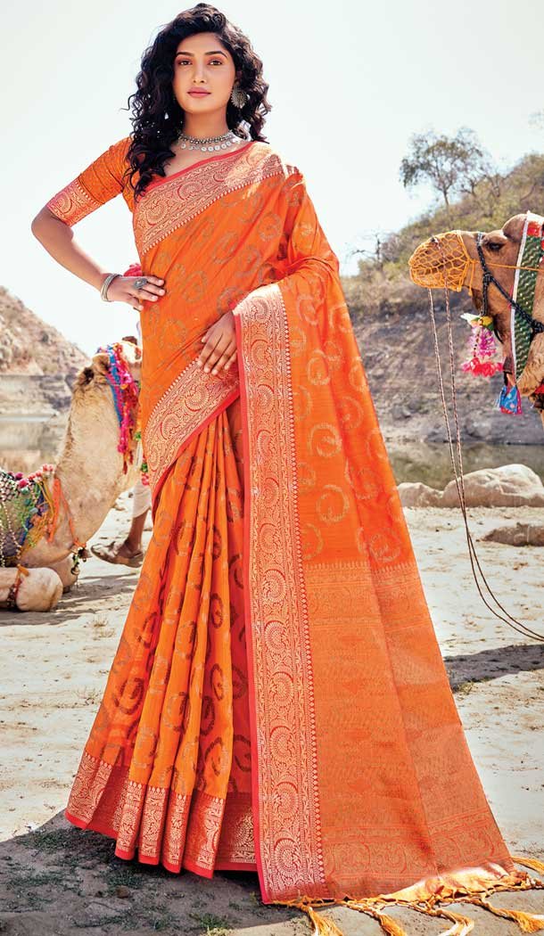 Mustard Color Banarasi Silk Party Wear Traditional Women Saree Blouse -3091144440