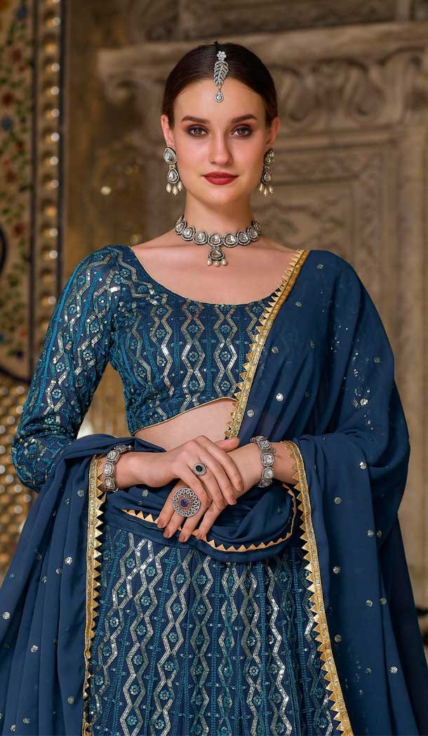 Blue Color Pure Georgette Designer Party Wear Plus Size Lehenga Choli -3101144504