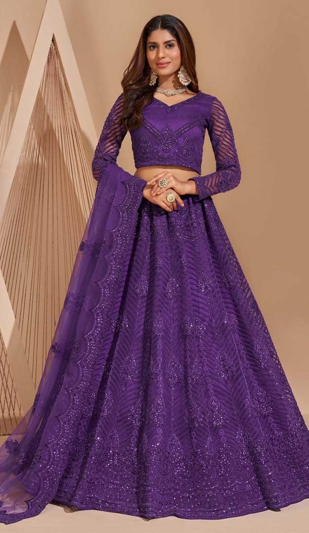 Egyptian Blue Color Net Designer Wedding Sangeet Wear Lehenga Choli -3125144668