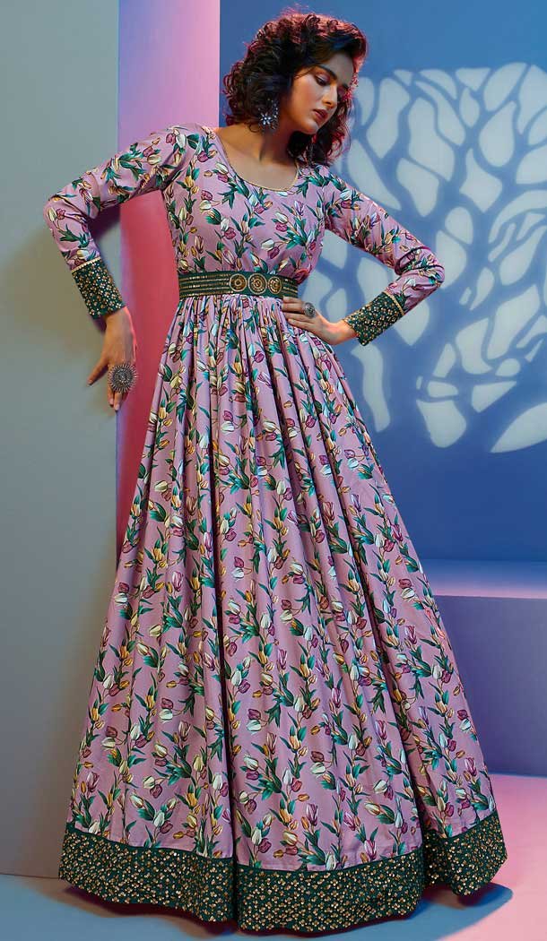 Charming Pink Color Natural Crepe Party Wear Gown Dress For Girls -3194145075