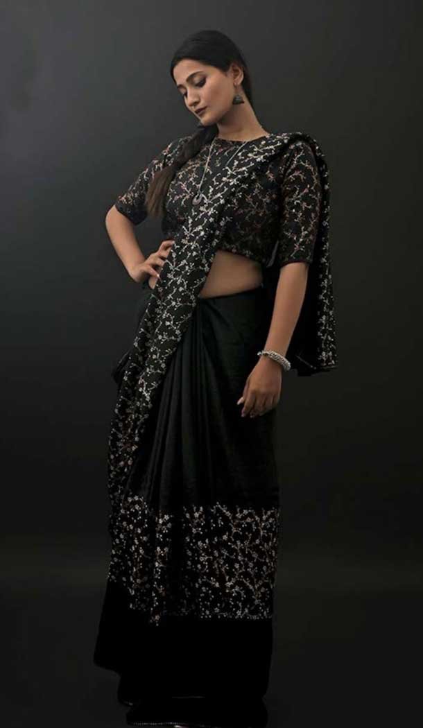 Black Color Chinon Designer Party Wear Fancy Women Saree Blouse -3209145182