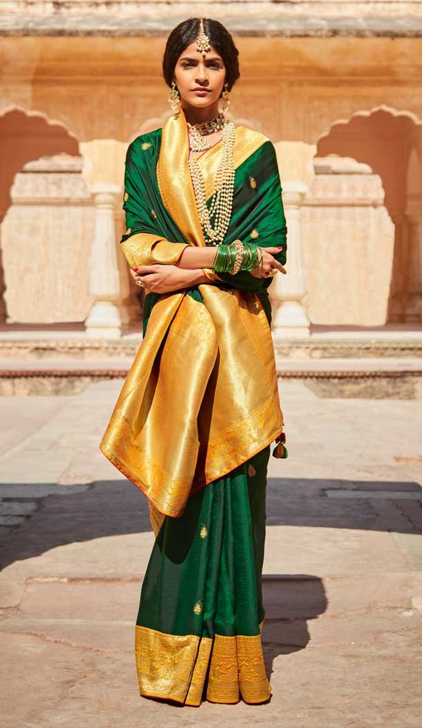 Green Color Silk Jacquard Work Traditional Party Wear Saree Blouse -3220145277