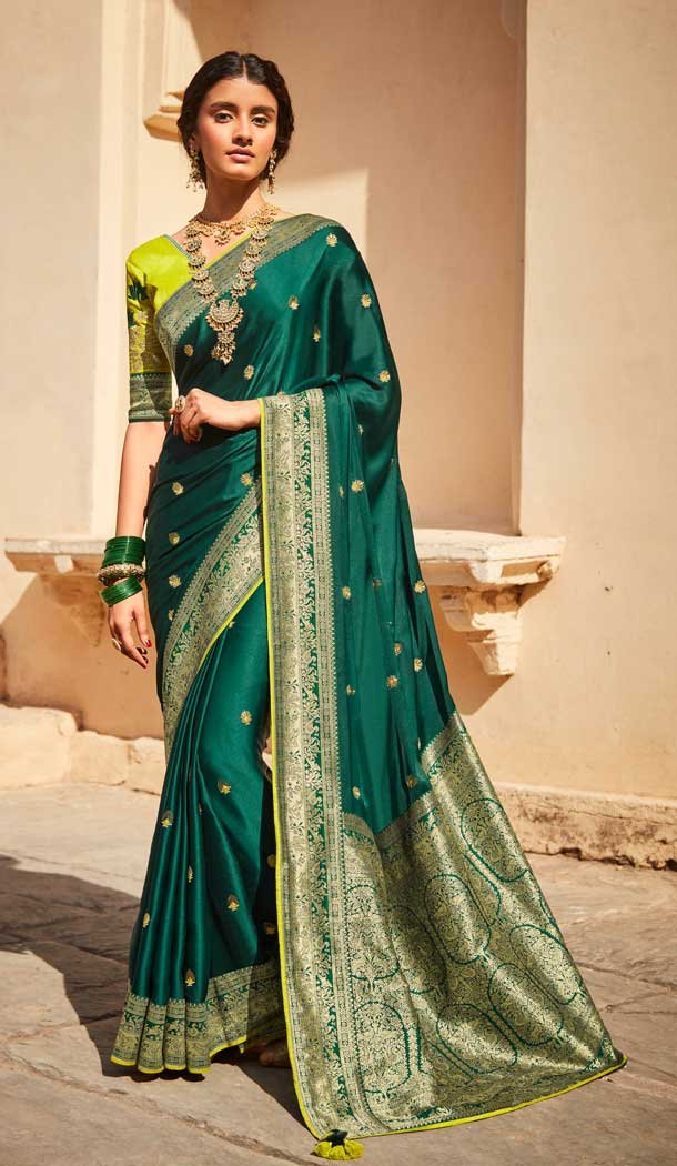 Teal Blue Color Silk Jacquard Work Traditional Party Wear Saree Blouse -3220145281