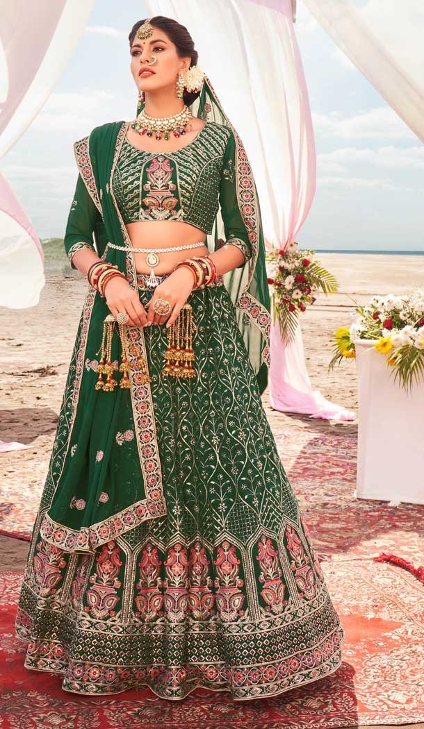 Green Color Georgette Designer Mehendi And Sangeet Wear Lehenga Choli -3288145769