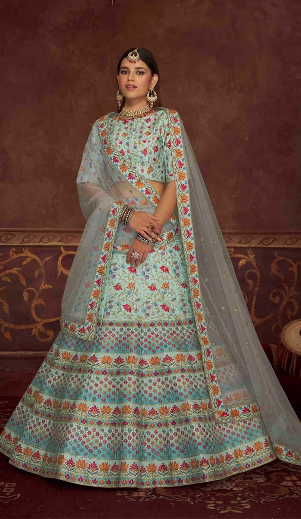Sky Blue Color Art Silk Designer Bridal Wedding Wear Lehenga Choli -3293145856