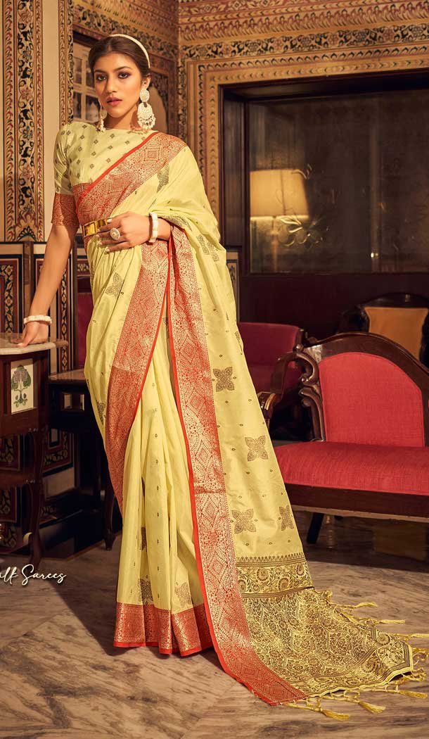 Yellow Color Soft Tussar Silk Tradtional Casual Party Wear Saree -3310145991