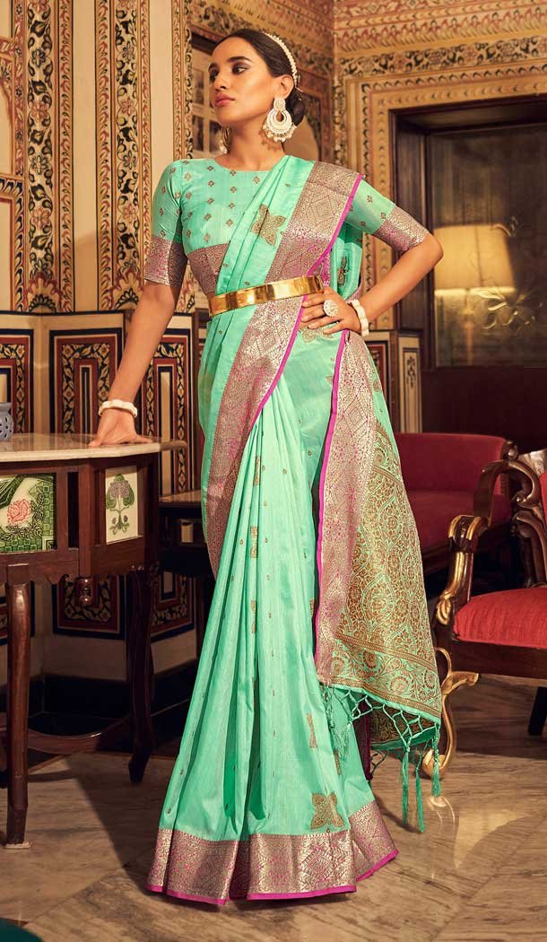 Sky Blue Color Soft Tussar Silk Tradtional Casual Party Wear Saree -3310145992