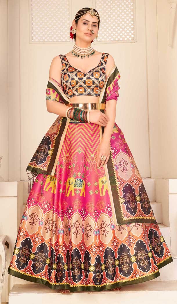 Amazing Multi Color Pure Rera Silk Fancy Party Wear Lehenga Choli - 31811450130