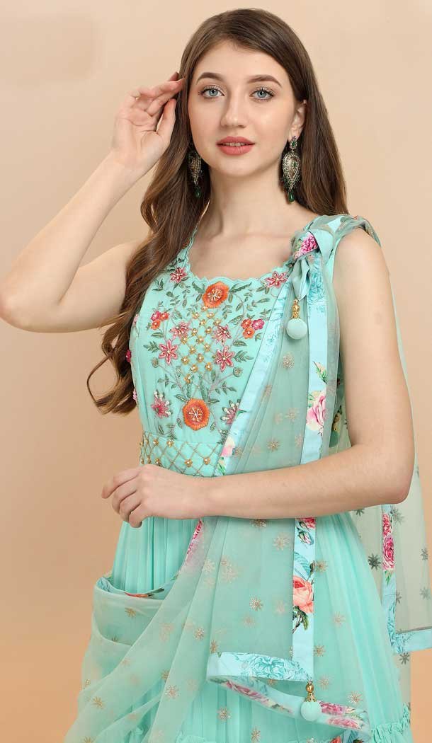 Crimson Sky Blue Color Georgette Designer Party Wear Salwar Kameez -3360146426