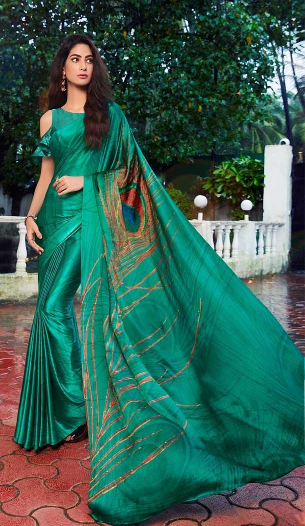 Captivating Multi Color Satin Silk Hand Print Casual Party Saree Blouse -3400146801