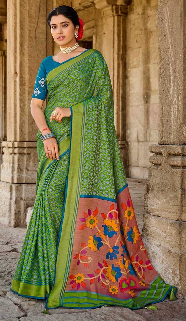 Mehendi Green Color Silk Brasso Party Wear Women Saree Blouse -3405146864