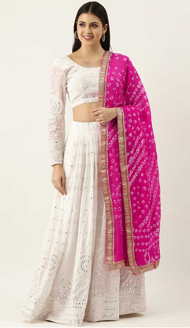 Stylish White Color Georgette Fancy Party Wear Plus Size Women Lehenga Choli -3604148356