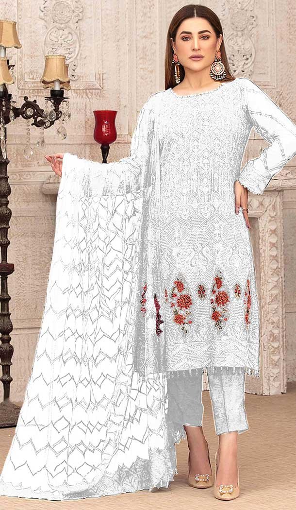 White Color Georgette Embroidery Evening Party Wear Salwar Kameez -3618148468