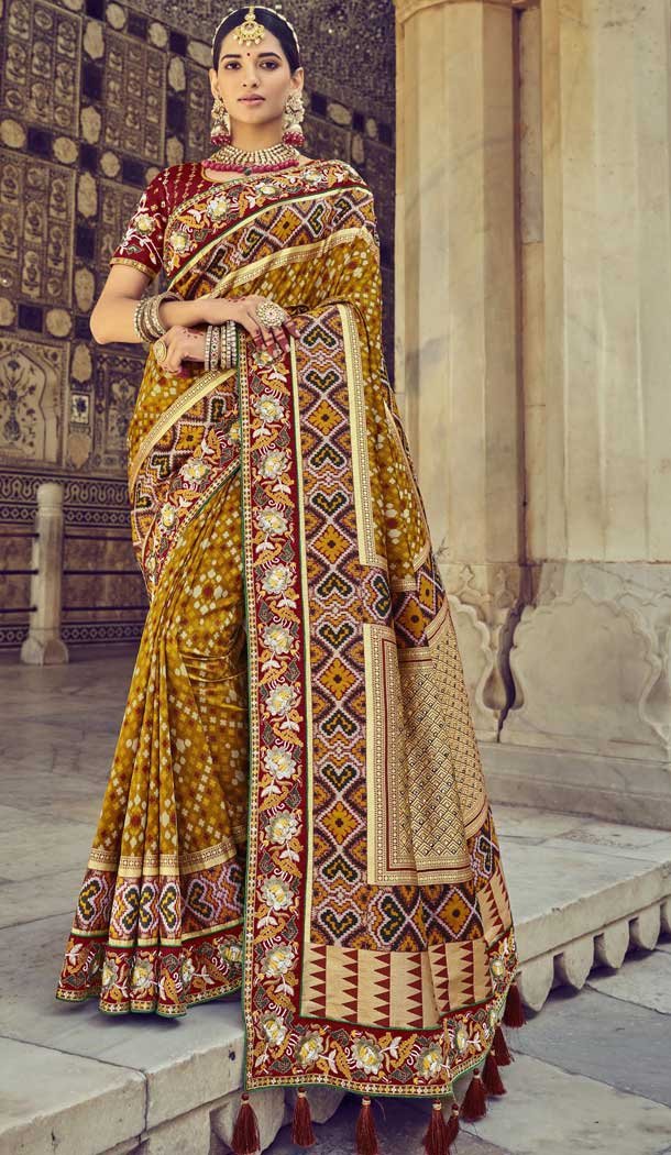 Trendy Multi Color Patola Pure Silk Designer Bridal Wear Patola Saree Blouse -3590148290