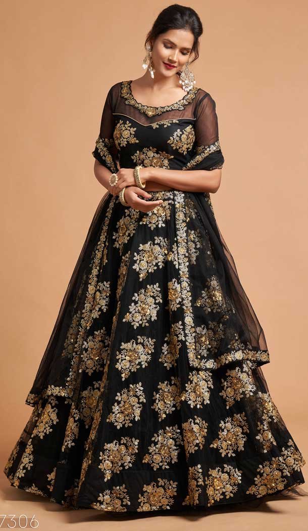 Black Color Soft Net Fancy Festive Wear Plus Size Lehenga Choli - 3700149109