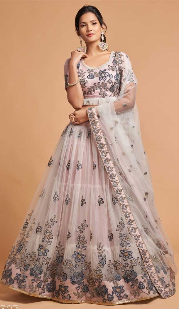 Blush Pink Color Soft Net Fancy Festive Wear Plus Size Lehenga Choli - 3700149110