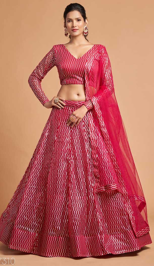 Hot Pink Color Soft Net Fancy Festive Wear Plus Size Lehenga Choli - 3700149113