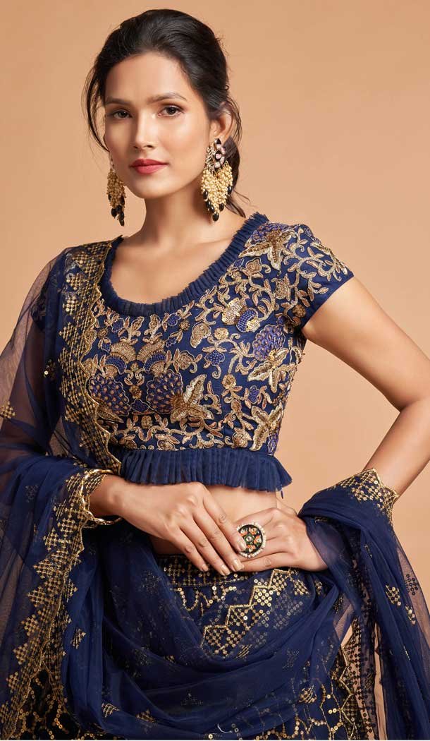 Royal Blue Color Soft Net Fancy Festive Wear Plus Size Lehenga Choli - 3700149114