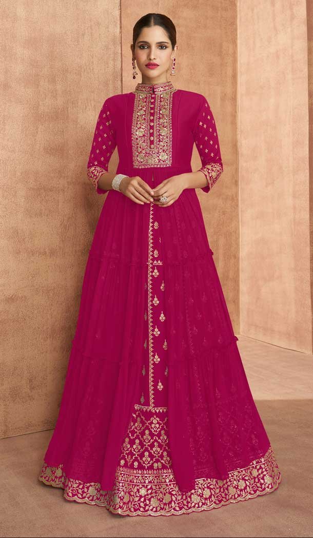 Rani Pink Color Faux Georgette Party Wear Plus Size Anarkali Salwar Suit -3715149223