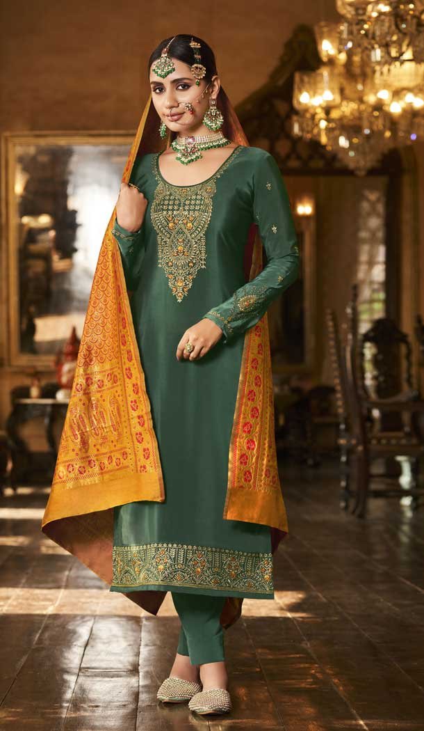 Elegant Green Color Soarer Crepe Evening Party Wear Salwar Kameez -3774149607