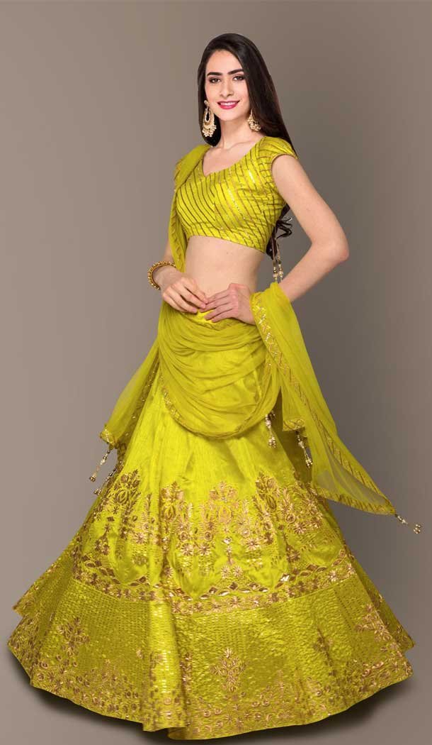 Lemon Yellow Color Banglory Silk Designer Party Wear Women Lehenga Choli -3784149665