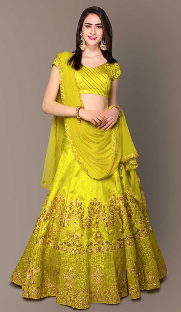 Lemon Yellow Color Banglory Silk Designer Party Wear Women Lehenga Choli -3784149665
