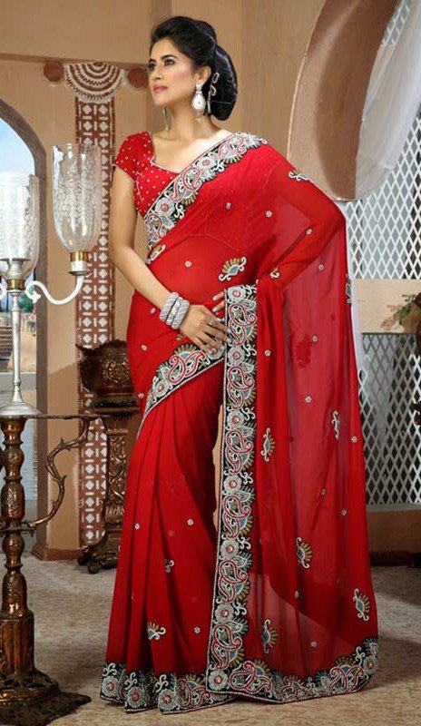 Sparkling Red Bridel  Saree