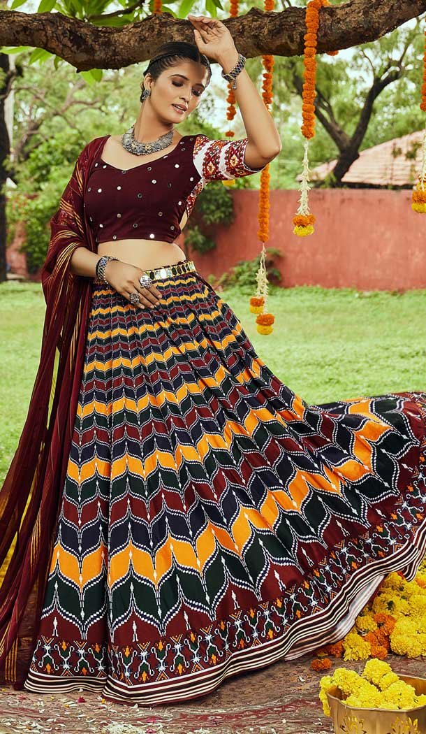 Beautiful Multi Color Muslin Cotton Digital Printed Navratri Garba Lehenga Choli -111015660