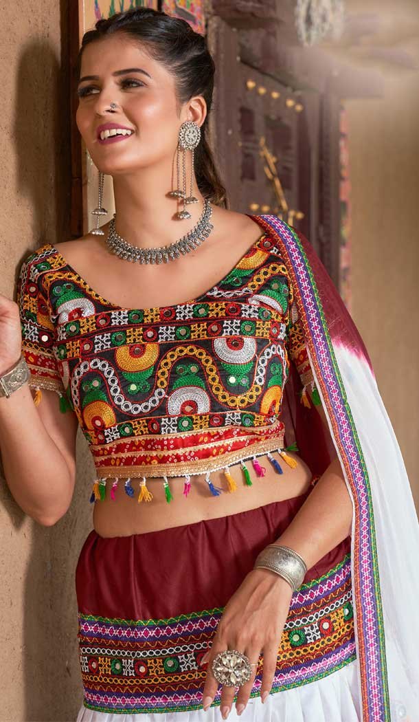 Navratri Festive Special White Color Cotton Plus Size Women Lehenga Choli -111976260