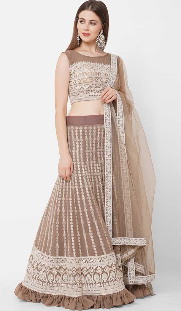 Beige Color Georgette Party Function Wear Women Lehenga Choli -3860150207