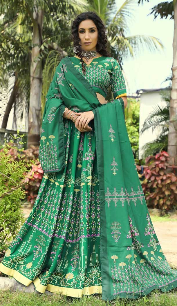 Gorgeous Green Color Dutch Silk Traditional Party Wear Plus Size Lehenga Choli -3840150095