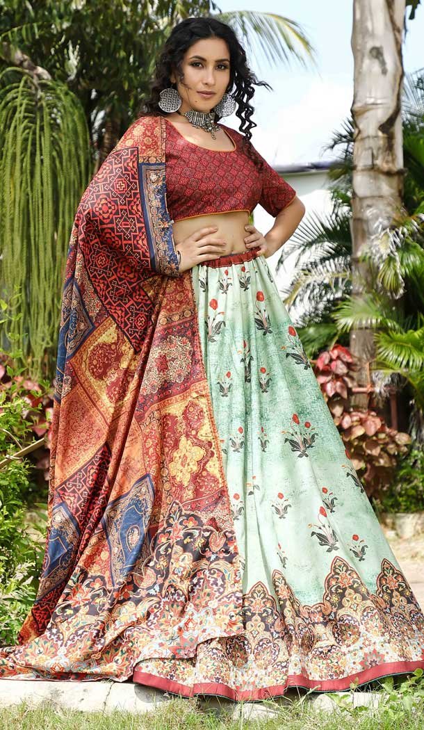 Ethnic Multi Color Dutch Silk Traditional Party Wear Plus Size Lehenga Choli -3840150096